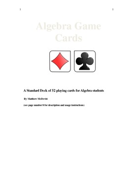 Preview of Algebra Game Cards