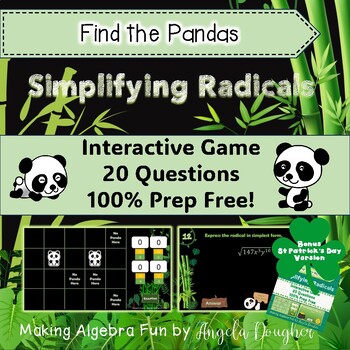 Preview of Algebra Game Simplifying Radical Expressions St Patrick's Day Bonus