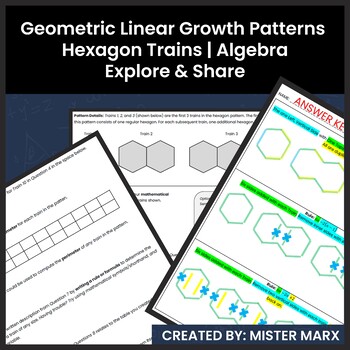 Preview of Algebra | Geometric Linear Growth Patterns | Hexagon Trains | Explore & Share