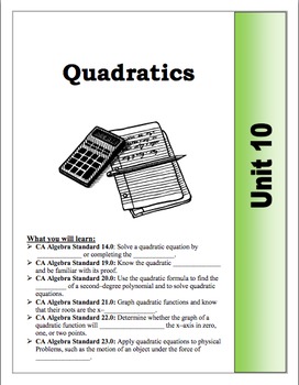 Preview of Algebra Guided Presentation Notes: Unit 10 - Quadratic Functions
