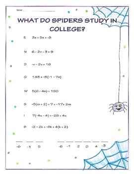 Preview of Algebra Halloween Math Activity Equations