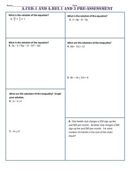Preview of Algebra I All Common Core Standard Assessments/Tests (both Pre and Post)