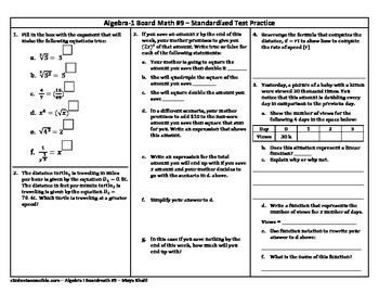 Preview of Algebra-I Board Math #9 - Standardized Test Practice