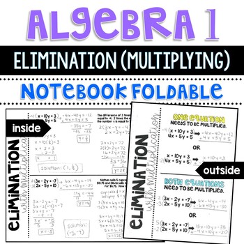 Preview of Algebra 1 - Elimination with Multiplication for Systems of Equations Foldable