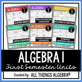 Preview of Algebra 1 First Semester - Notes, Homework, Quizzes, Tests Bundle