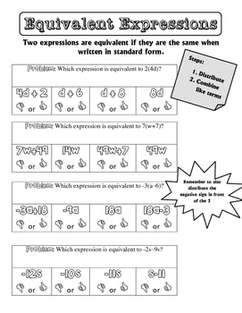 Preview of Algebra I - Identify Equivalent Expressions - Journal Notes