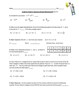 Preview of Algebra I Pennsylvania Keystone Exams Review Worksheet #2