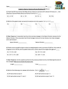 Preview of Algebra I Pennsylvania Keystone Exams Review Worksheet #5