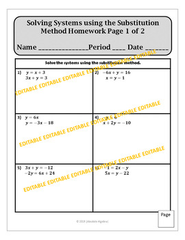 solving systems by substitution common core algebra 1 homework answers