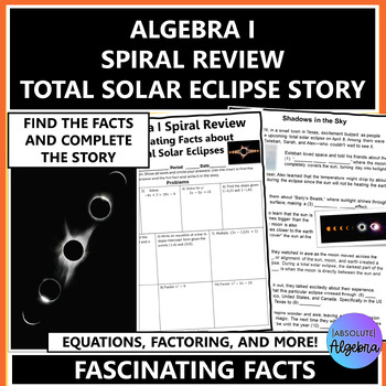 Preview of Algebra I Spiral Review Total Solar Eclipse Fascinating Facts Story