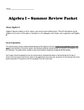 Preview of Algebra I –Summer Packet