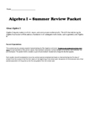 Algebra I –Summer Packet