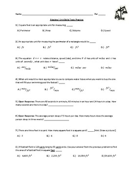 Preview of Algebra I Unit Skills Topic Practice
