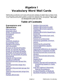 Preview of Algebra I Vocabulary Posters (110 Pages )