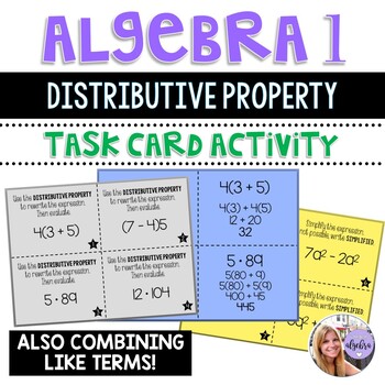 Preview of Algebra 1 - Distributive Property and Simplifying Expressions - Task Cards