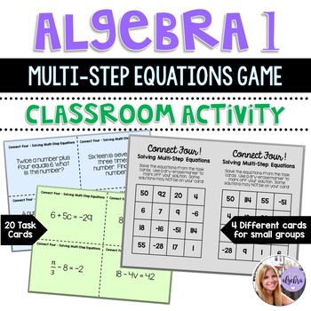 Preview of Algebra 1 - Solving Multi-Step Equations Connect 4 - Game Task Cards