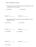 Algebra I or Algebra II Test on Algebraic Fractions - Key 