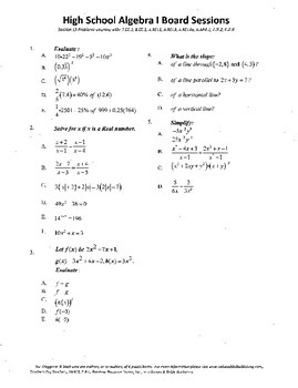 Preview of Algebra I,Board Session 13,Common Core Review,Quiz Bowl,lines,slopes