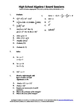 Preview of Algebra I,Board Session 14,Common Core Review,Quiz Bowl,system equations