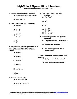 Preview of Algebra I,Board Session 1,Common Core Review,Quiz Bowl,Simplifying Expressions