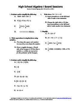 Preview of Algebra I,Board Session 2,Common Core Review,Quiz Bowl,Simplifying Expressions