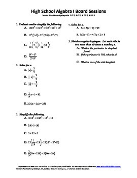 Preview of Algebra I,Board Session 3,Common Core Review,Quiz Bowl,Simplifying, Solving