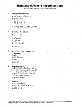 Preview of Algebra I,Board Session 4,Common Core Review,Quiz Bowl,Simplifying, Solving
