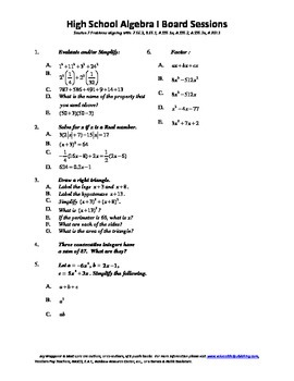 Preview of Algebra I,Board Session 7,Common Core Review,Quiz Bowl,Simplifying, factoring