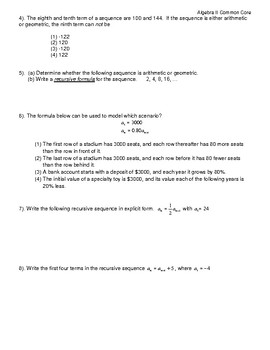 sequences common core algebra ii homework answers