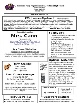 Preview of Algebra II Syllabus