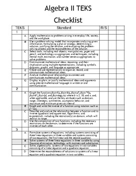 Preview of Algebra II TEKS Checklist