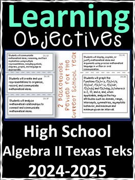 Preview of Algebra II Texas TEKS Learning Objectives Cards