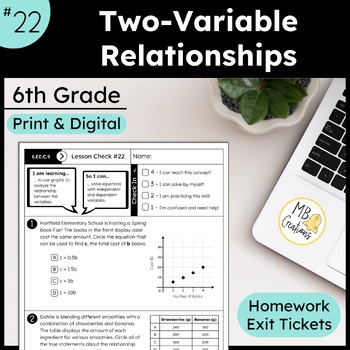 Preview of Algebra: Independent & Dependent Variable Worksheets -iReady Math 6th Grade L 22