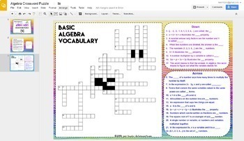 Algebra Interactive Crossword Puzzle with GOOGLE slides ...