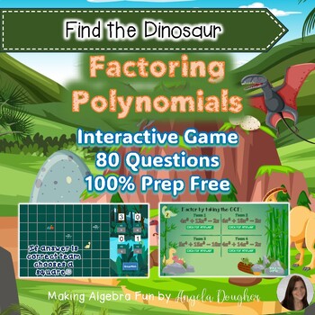 Preview of Algebra Interactive Game Factoring Polynomials Find The Dinosaur