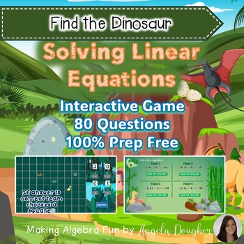 Preview of Algebra Interactive Game Solving Linear Equations Find The Dinosaur