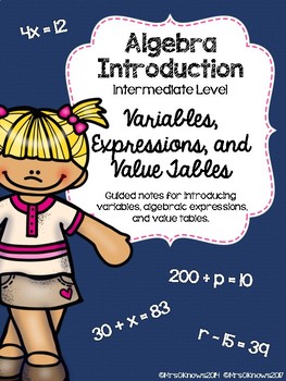 Preview of Algebra Introduction: Variables, Algebraic Expressions and Value Tables