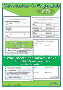 Preview of Algebra - Introduction to Polynomials Lesson and Worksheets - Printable