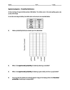 Preview of Algebra Investigation - Probability Distributions