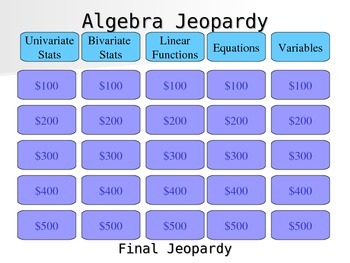 Preview of Algebra Jeopardy