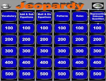Preview of Algebra Jeopardy Game