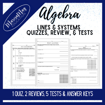 Preview of Algebra - Lines & Systems Assessments - 1 Quiz, 2 Reviews, 5 Tests