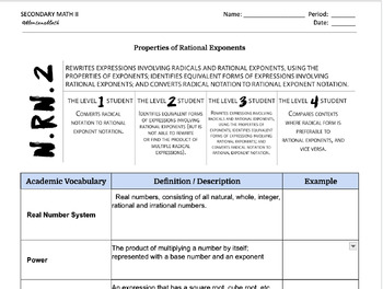 Preview of Algebra/Math 2 N.RN.2 Packet: SBG Guided notes, assignments, assessment, tracker