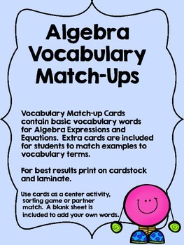 Preview of Algebra Vocabulary Match Up Cards