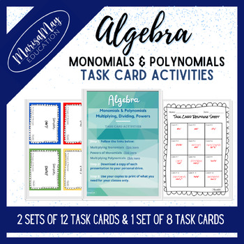 Preview of Algebra - Monomials & Polynomials (Multiplying, Dividing, Powers) Task Cards