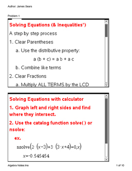 Preview of Algebra Notes and Scripts for TI nSpire Calculators