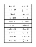 Algebra One Step Equations Match Game