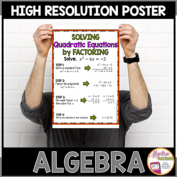 Preview of Algebra Poster Quadratic Functions | Solving Quadratics by Factoring