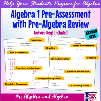 Preview of Algebra Pre-Assessment & Worksheets for Pre-Algebra/Alg Readiness - 65 Problems
