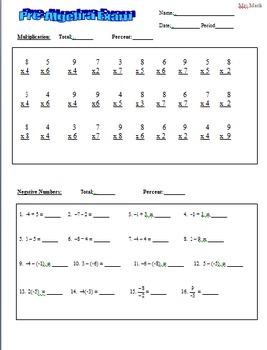 Preview of Algebra Pre-Test for Assessing Computational & Pre-Algebra Skills (Mrs Math)
